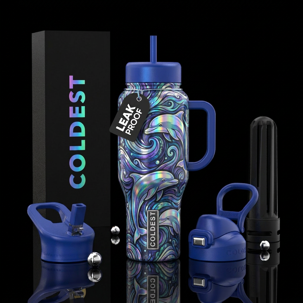 holographic dolphins water bottle design