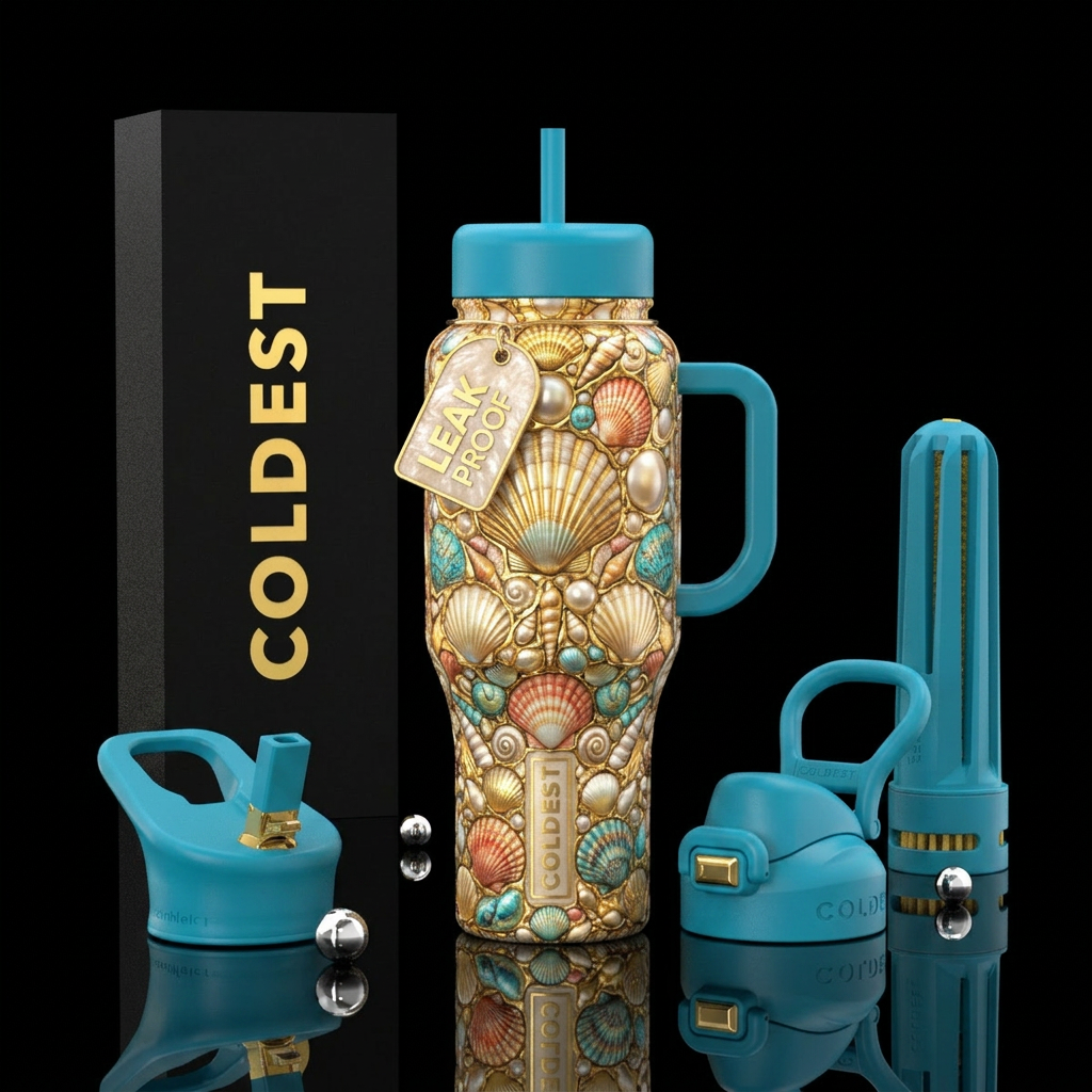 Gold & Pearl Seashell, Textured, beautiful water bottle design