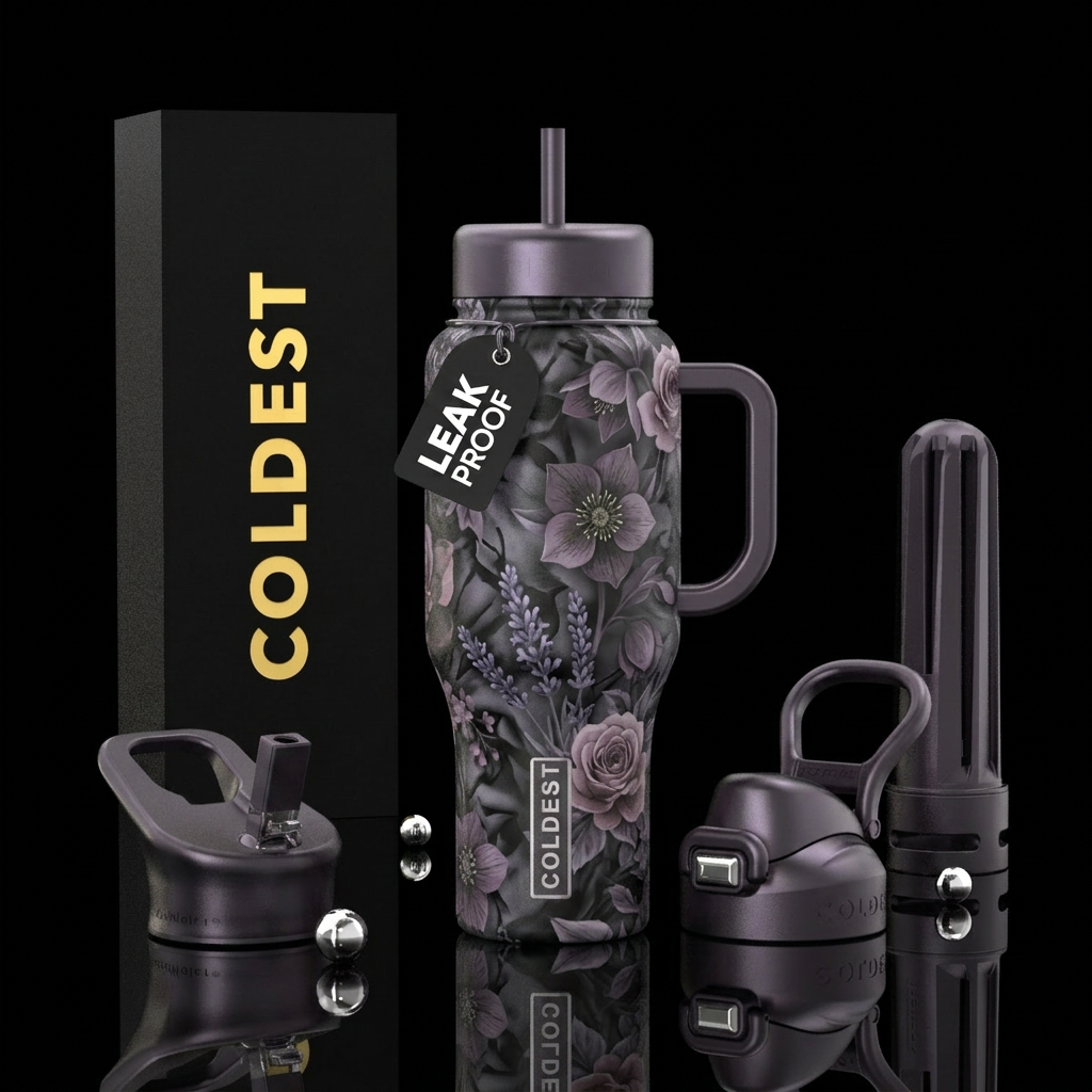 Dark shawdow, gunmetal,  purle ash flowers, beauti... water bottle design