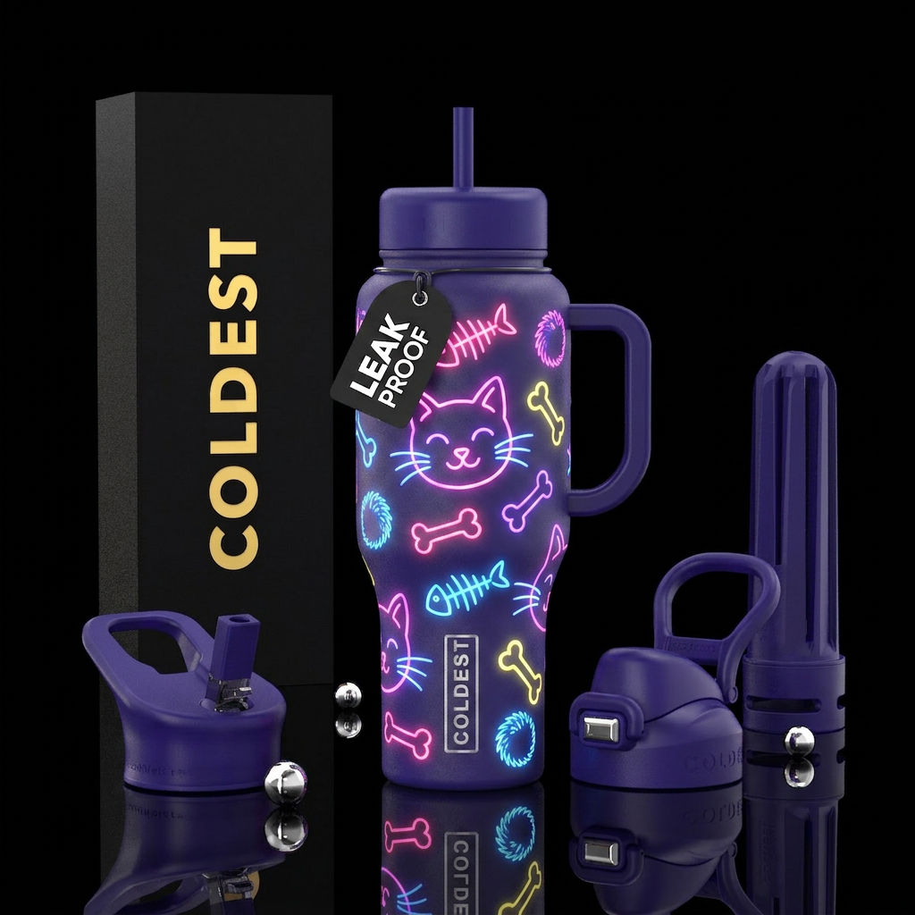 Glowie lines cat , ears, whiskers, bones & fluffy ... water bottle design