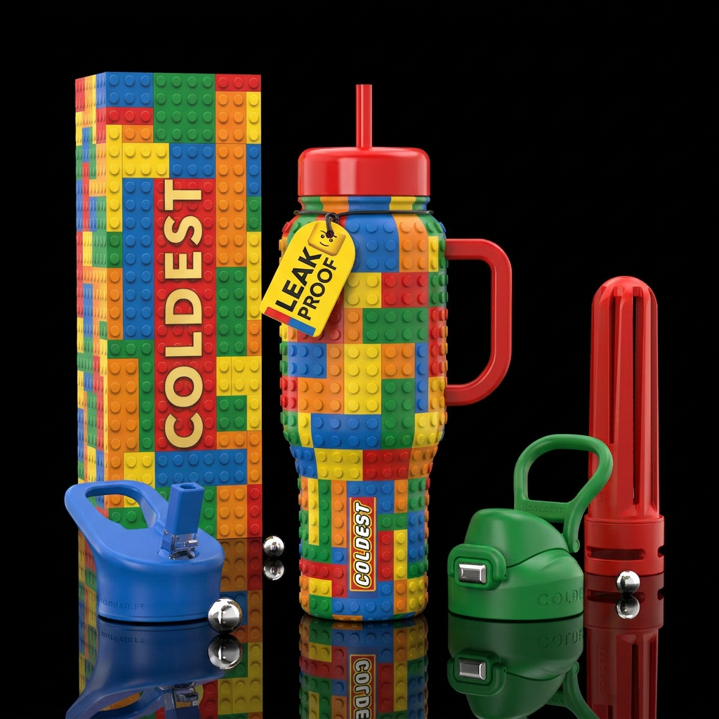 Lego toy textured water bottle design