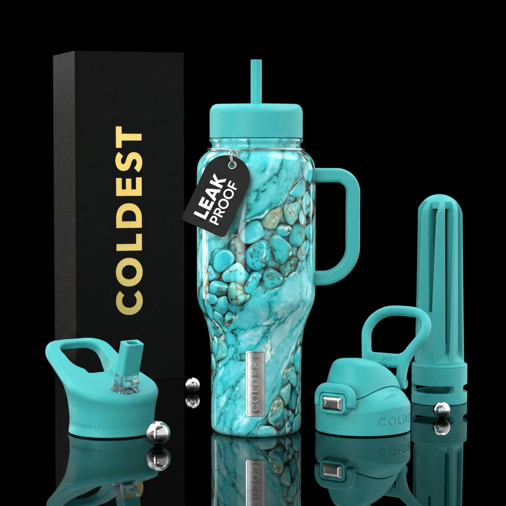 Turquoise Marble wRocks water bottle design