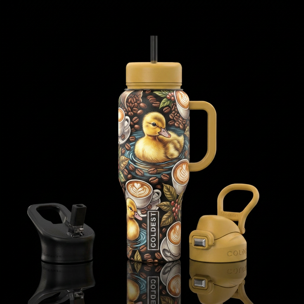 Coffee & Real Baby Ducks water bottle design