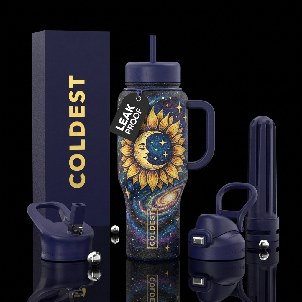 Sunflower moon, stars, beautiful,  textured water bottle design