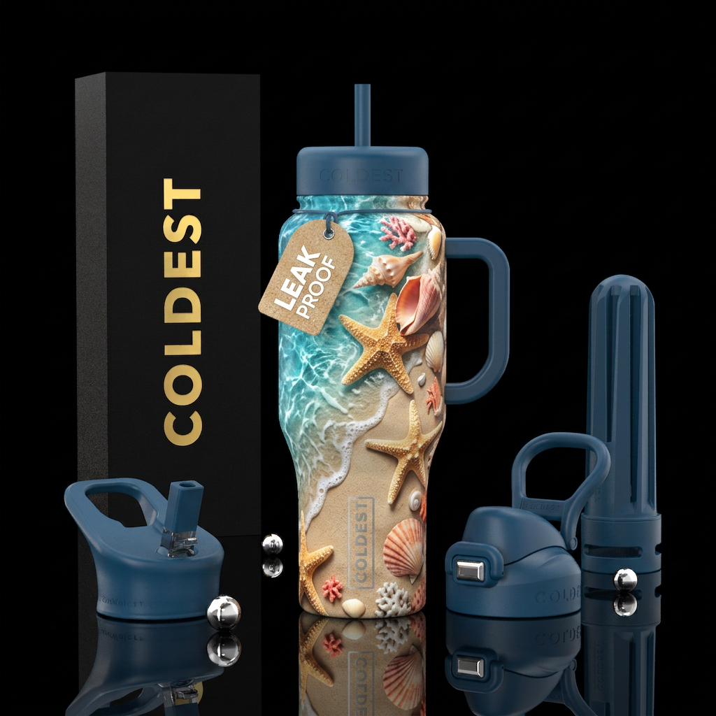 Beautiful Beautiful shells, starfish, ocean water ... water bottle design