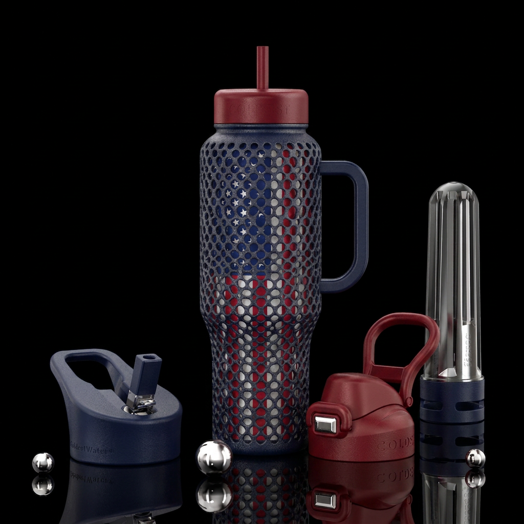 Holely, US flag behind black holes, beautiful,  te... water bottle design
