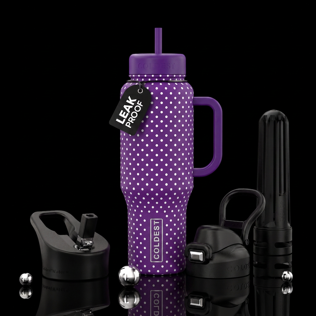 Purple pokadot dress, beautiful,  texture water bottle design