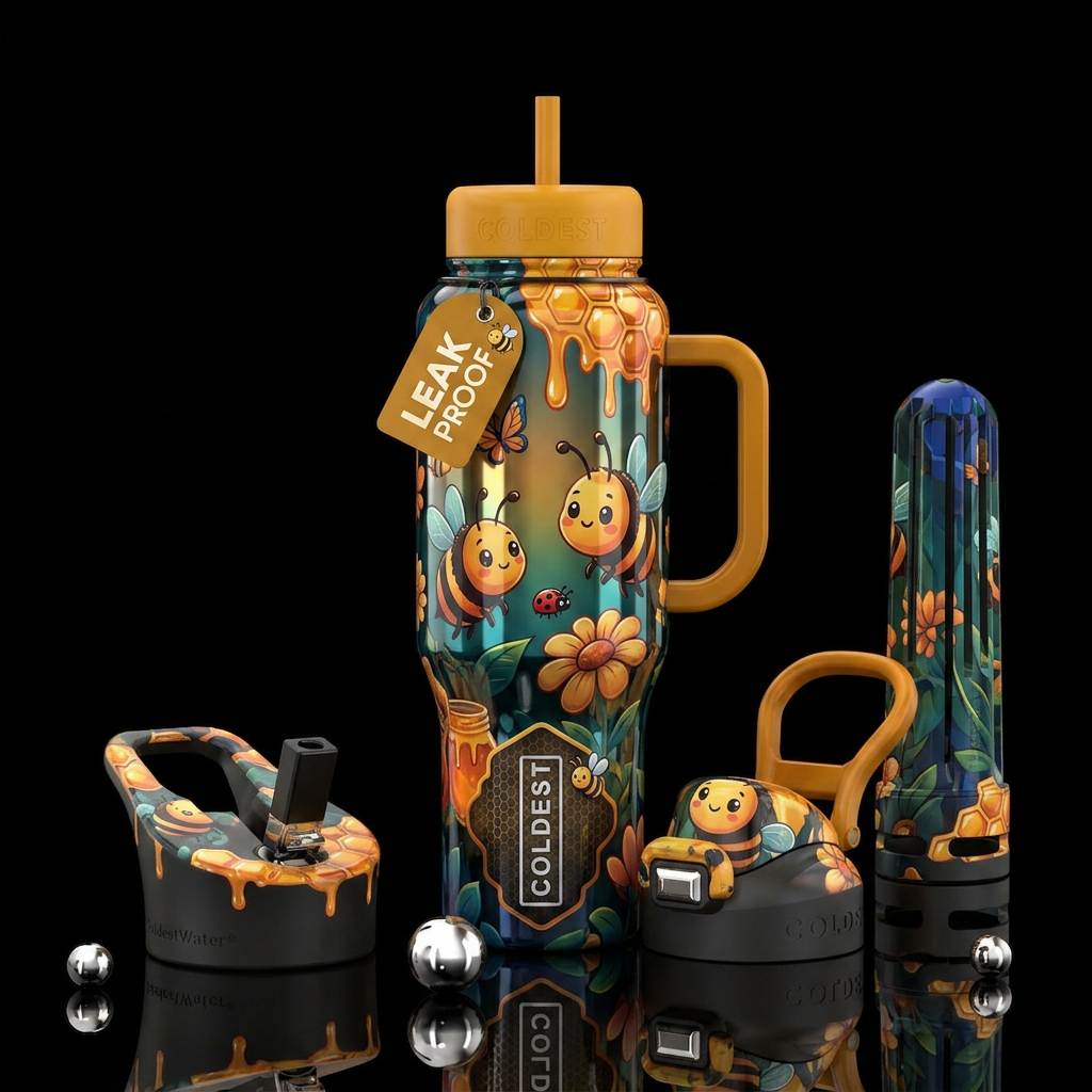 Toon Bee, Honey & friends, texture water bottle design