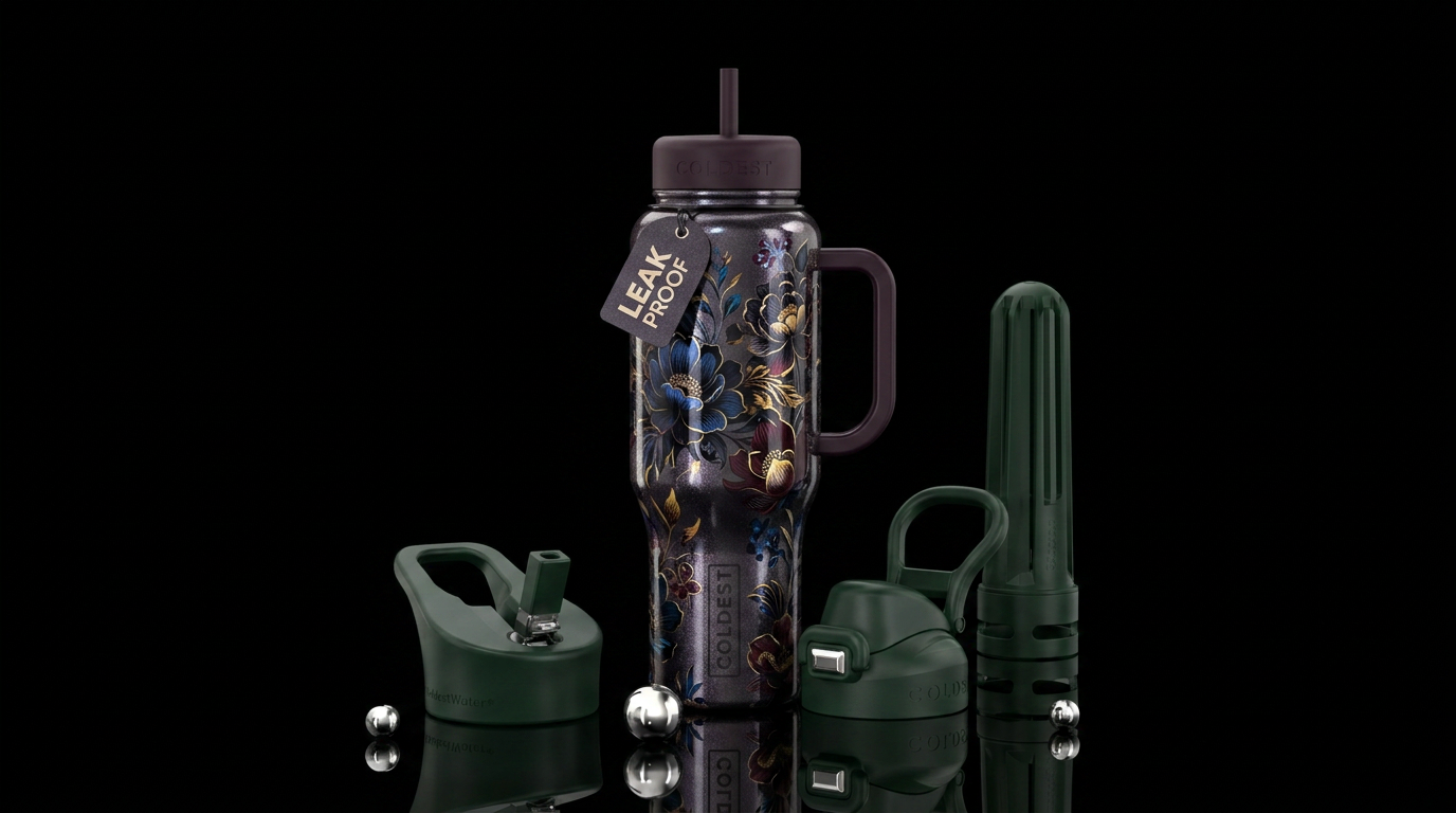Beautiful,  dark shimmery floral water bottle design