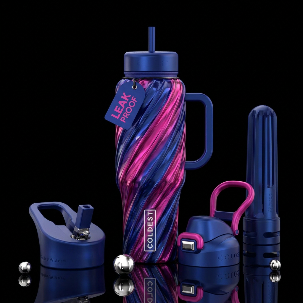Sapphire & fuchsia twisted water bottle design