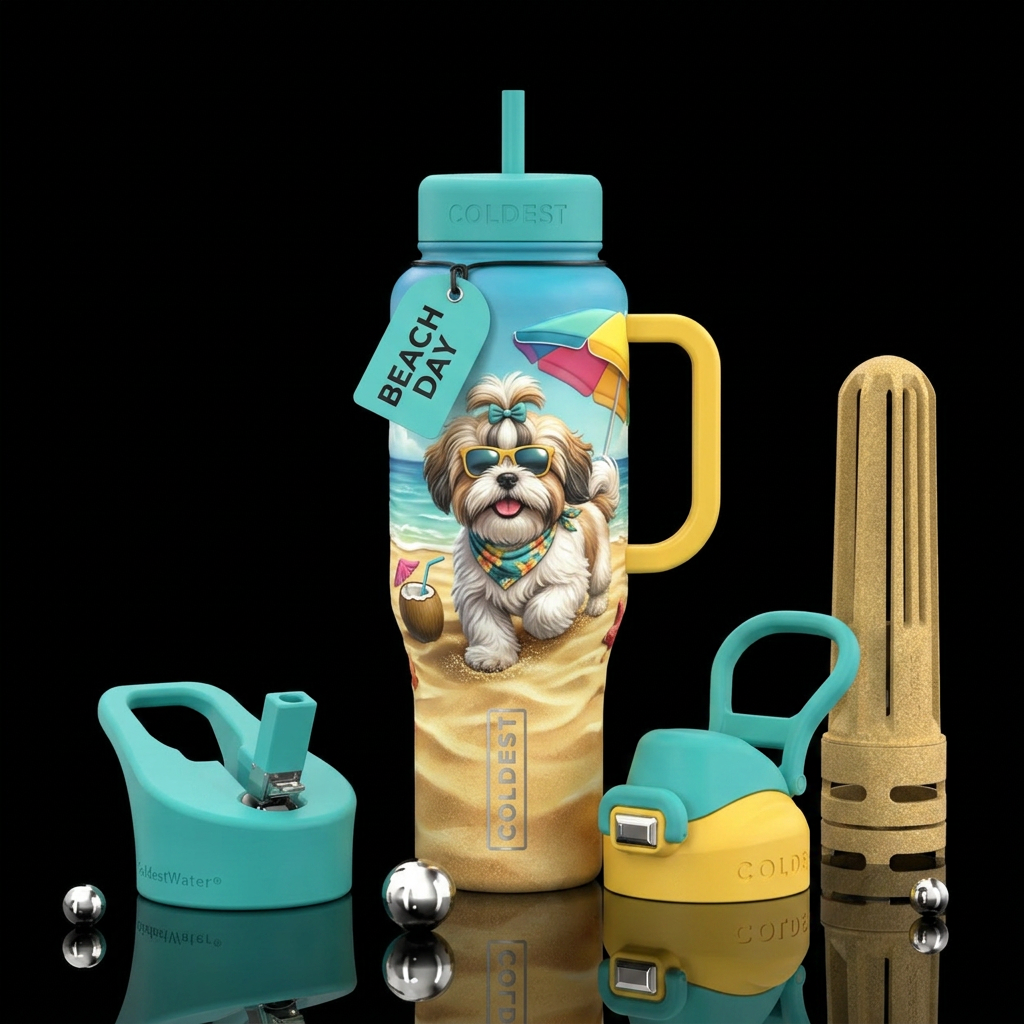 Shuitzu beach day water bottle design
