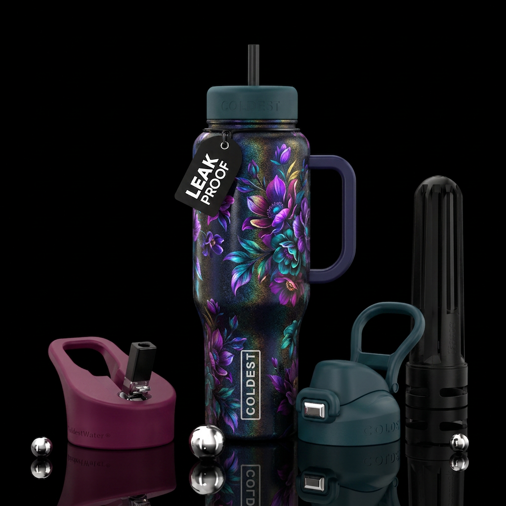 Dark shimmer, floral,  beautiful water bottle design