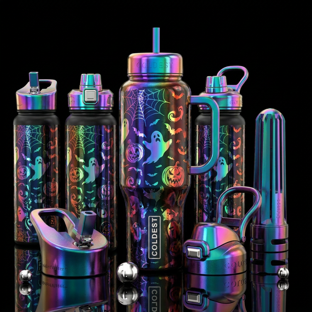 Holographic halloween, water bottle design