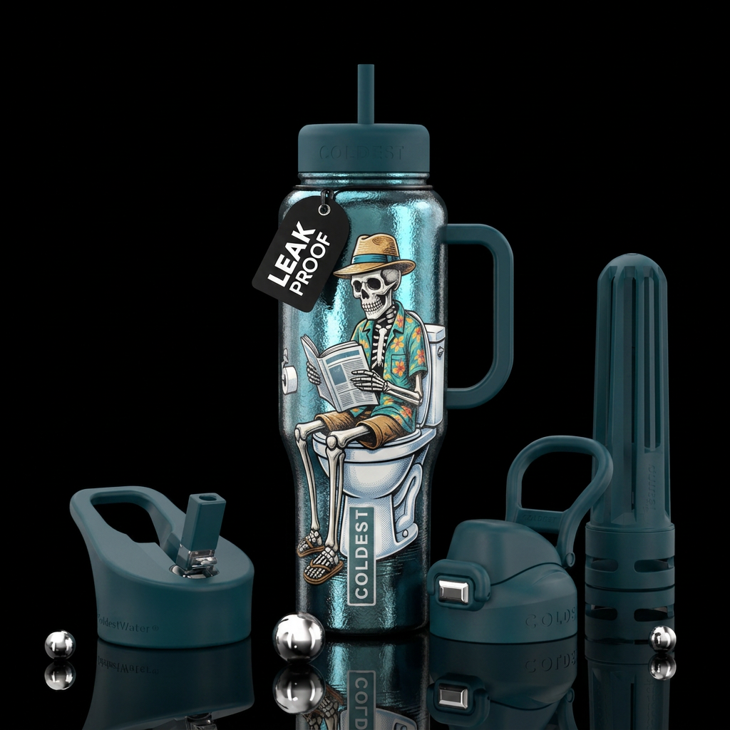 1 Skeleton, Hawaiian shirt, toilet,  hat water bottle design