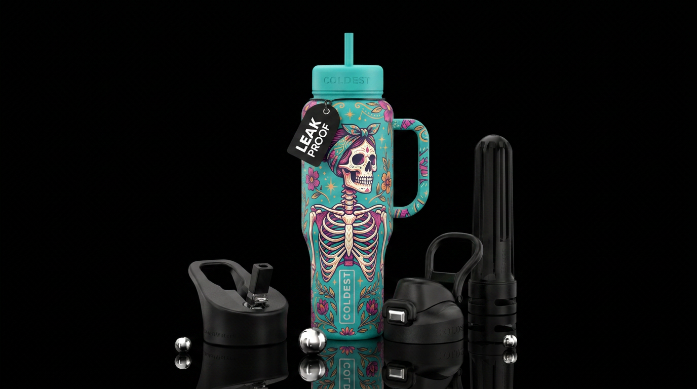 Female skeleton w/ bandana water bottle design