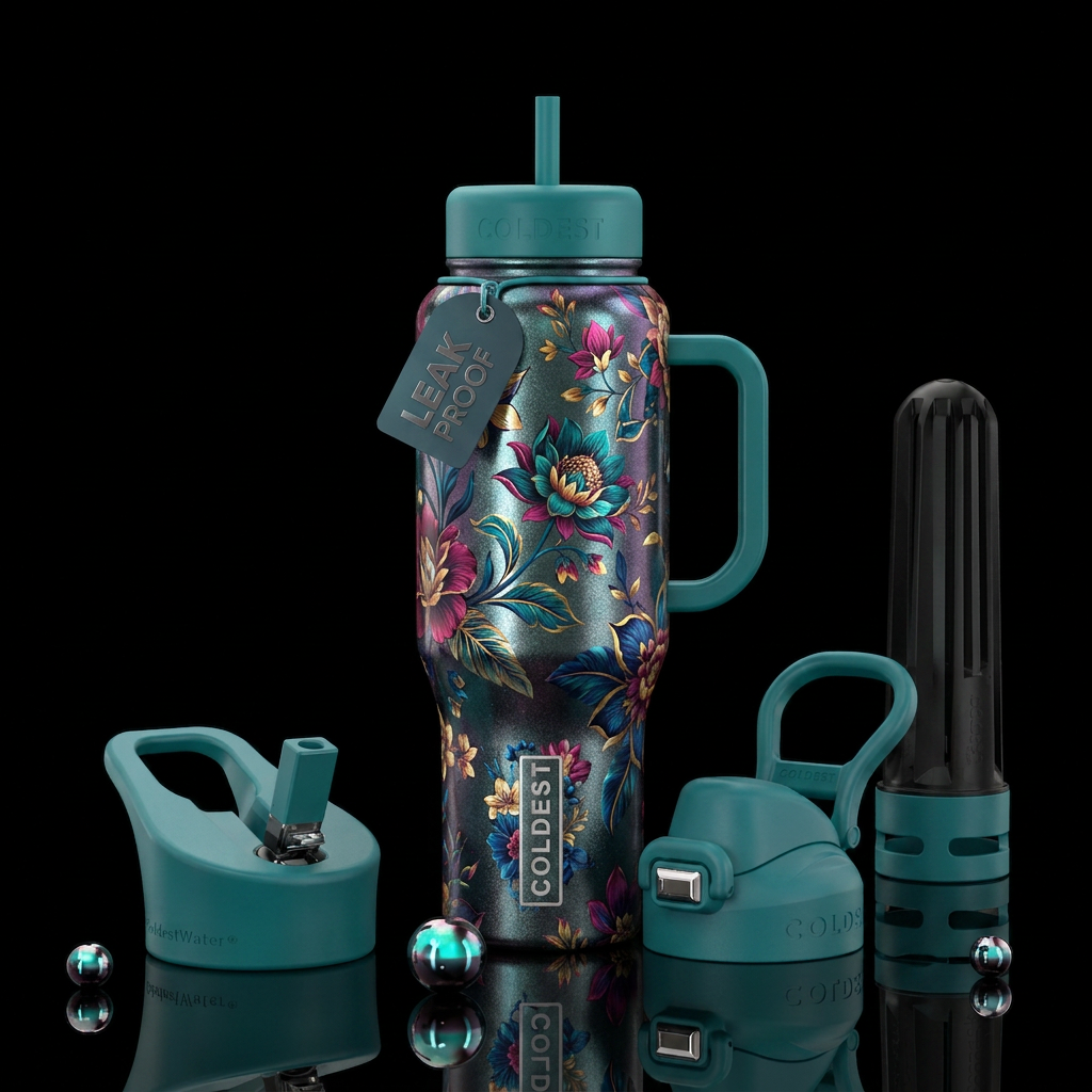 Dark shimmer, beautiful floral water bottle design