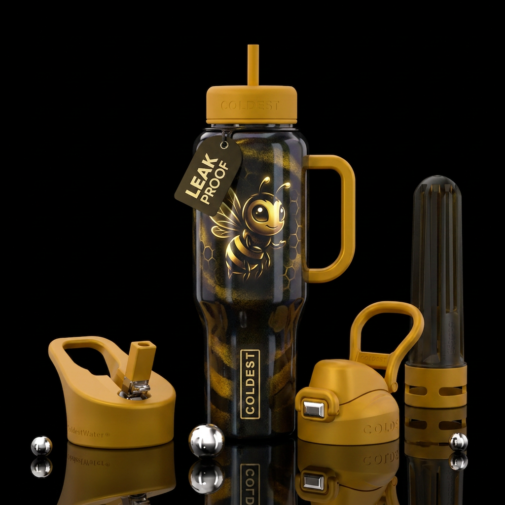 Toon Bee, dark shimmer, modern, beautiul, glowie water bottle design