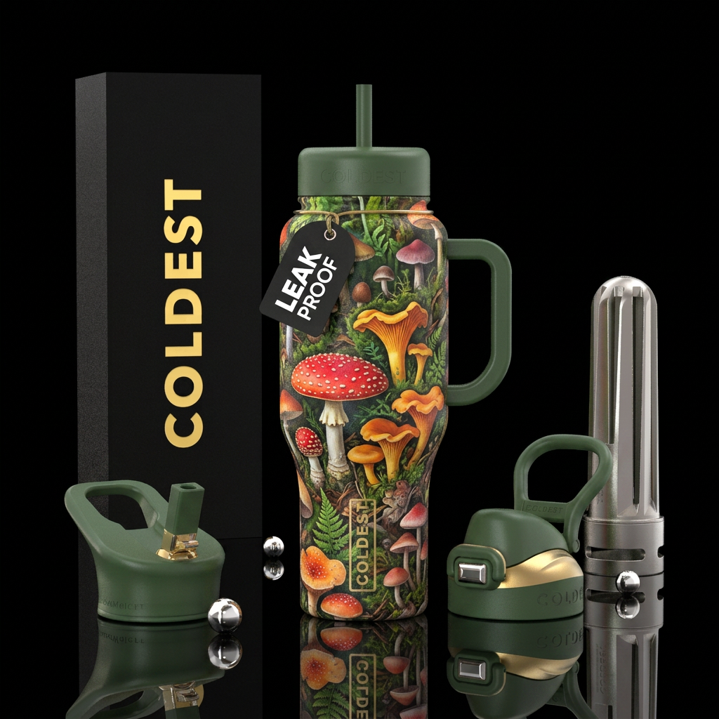 Glowie Mushrooms water bottle design