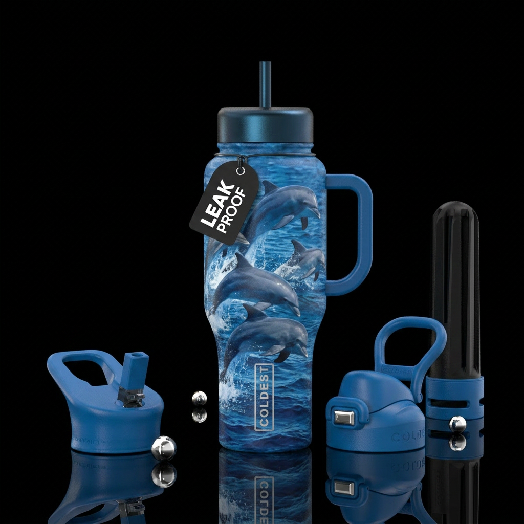 Dolphins jumping in the water water bottle design
