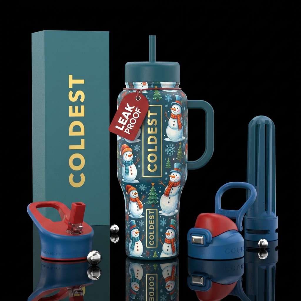 Snowmen festive background water bottle design