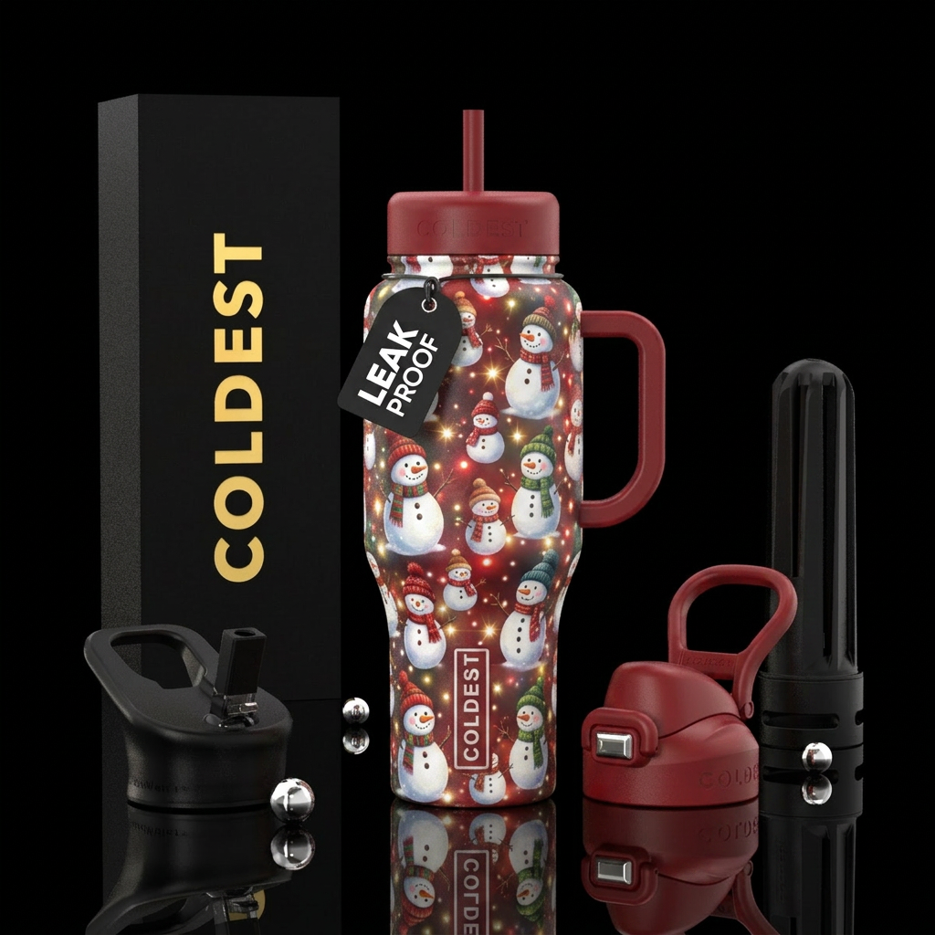 Snowmen festive background water bottle design
