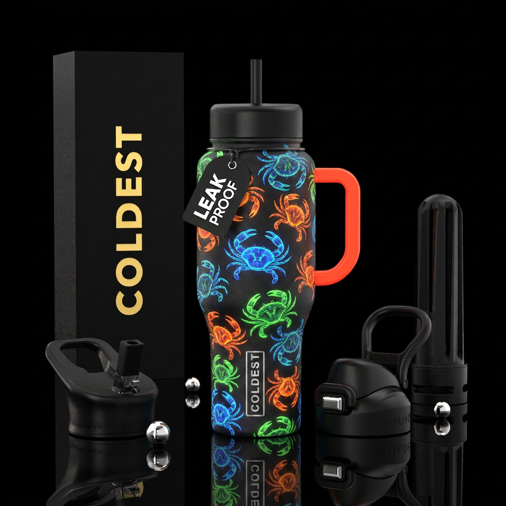 glowie crabs water bottle design