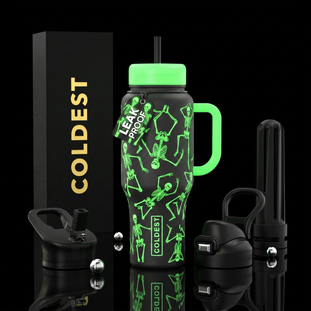 Glowie skeletons water bottle design