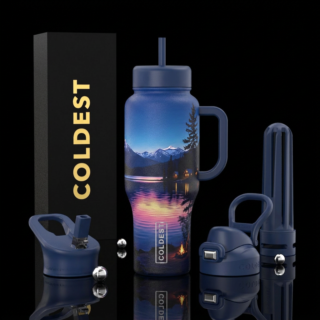 Summer nights at the lake water bottle design