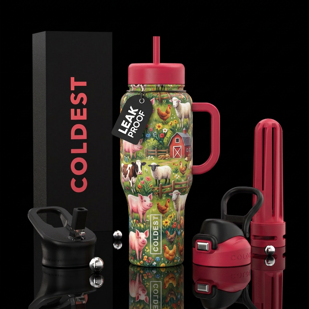 Farm animals water bottle design