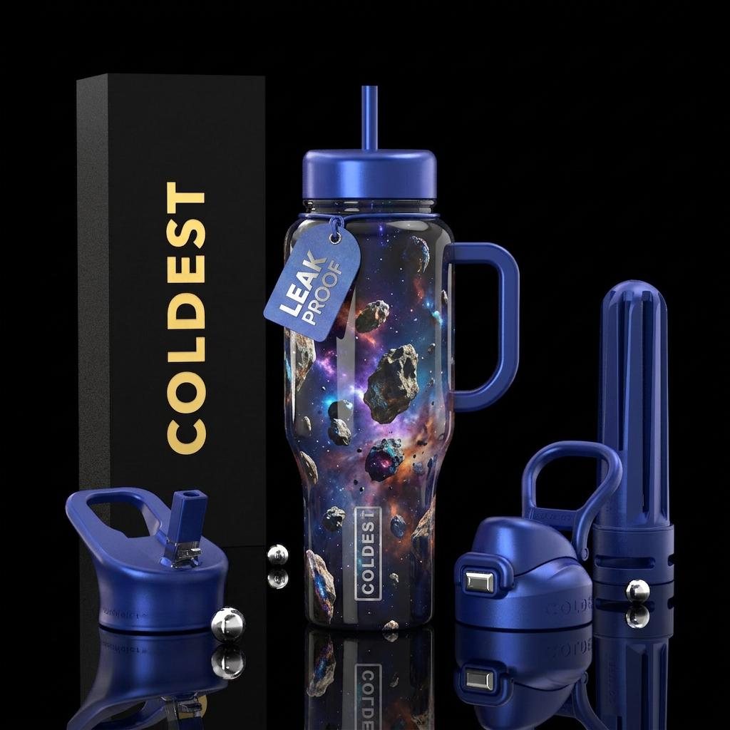 Astroid in space water bottle design