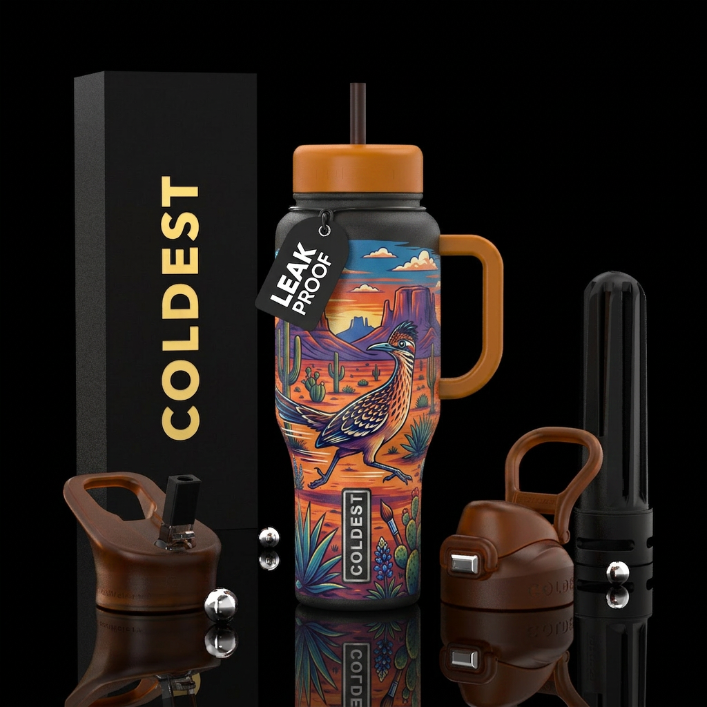 Roadrunner in Texas water bottle design