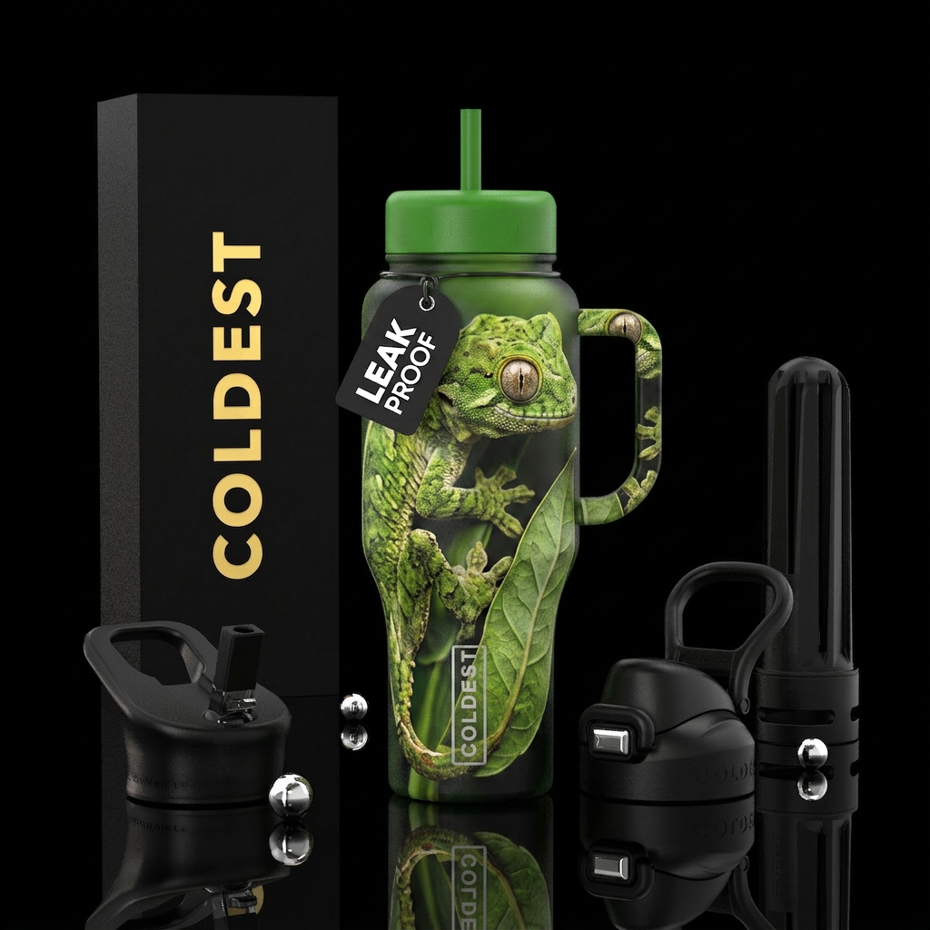 Leaf tailed gecko water bottle design
