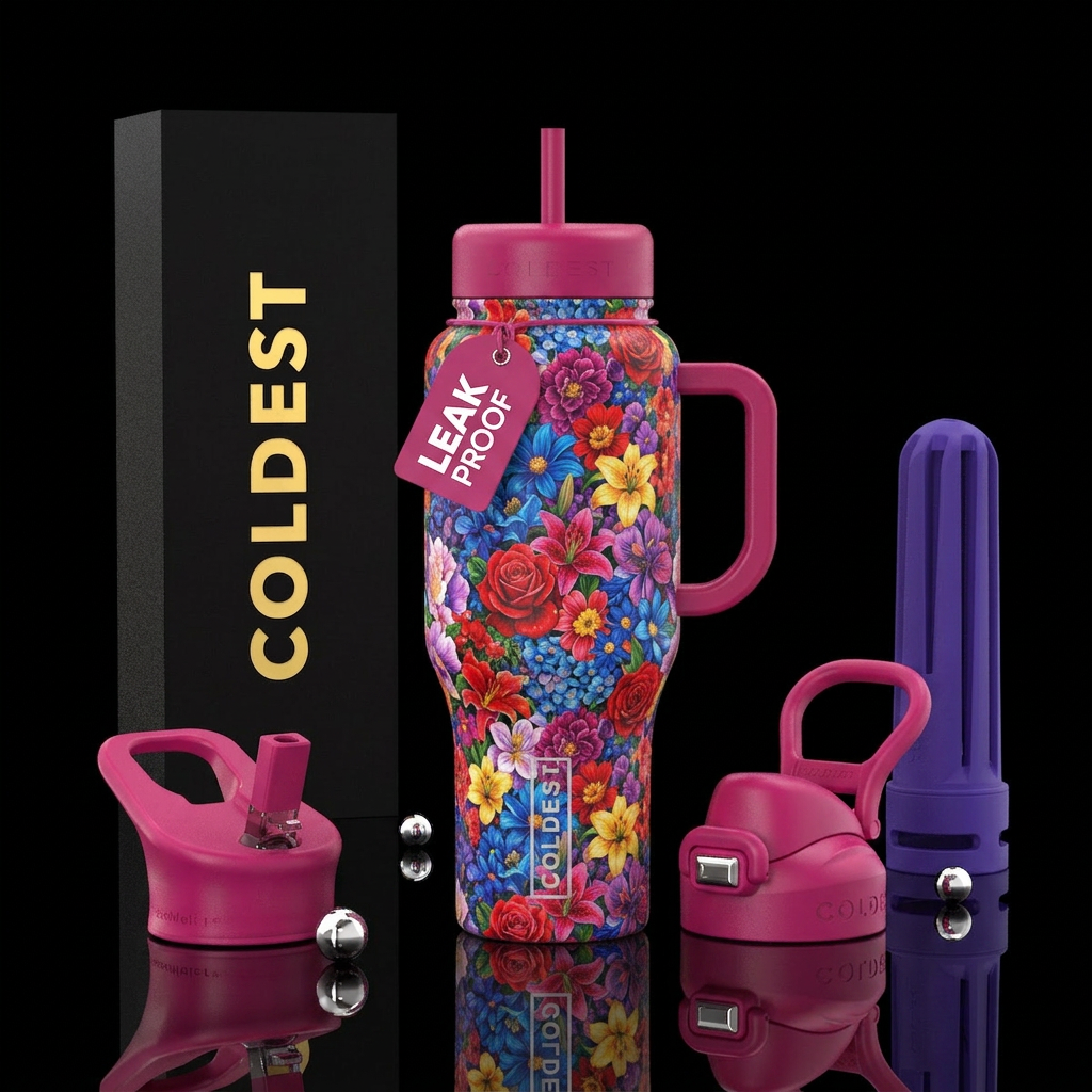 Flowers on flowers water bottle design