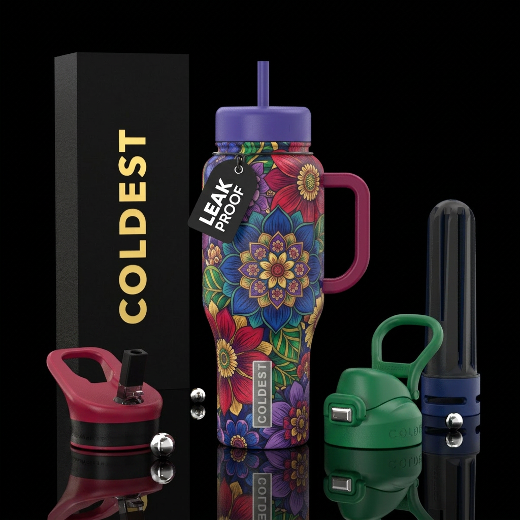 Florals in florals water bottle design