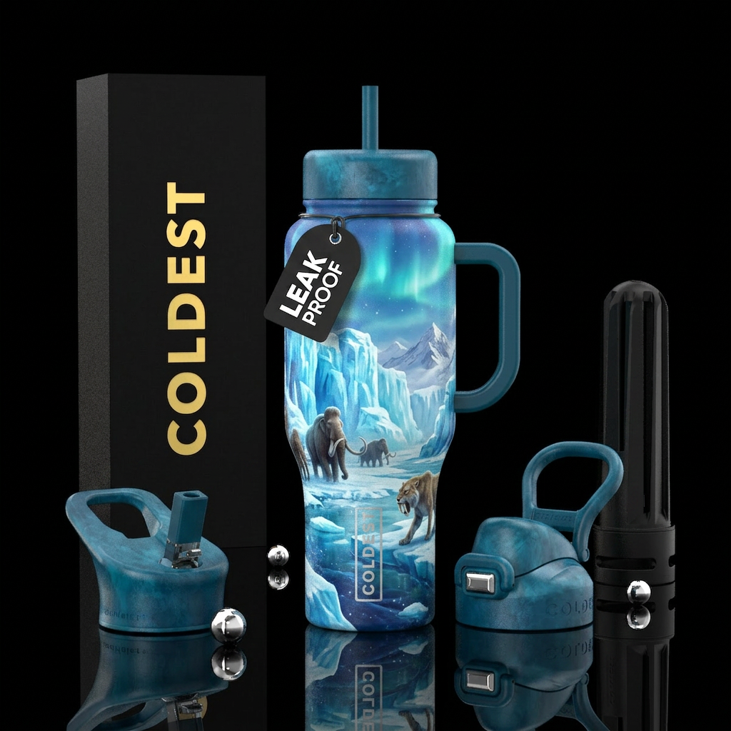 Ice age scene water bottle design