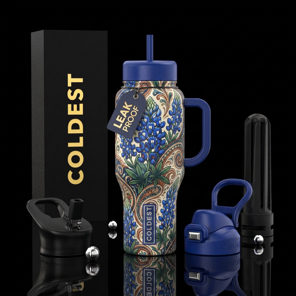 Bluebonnet western floral water bottle design