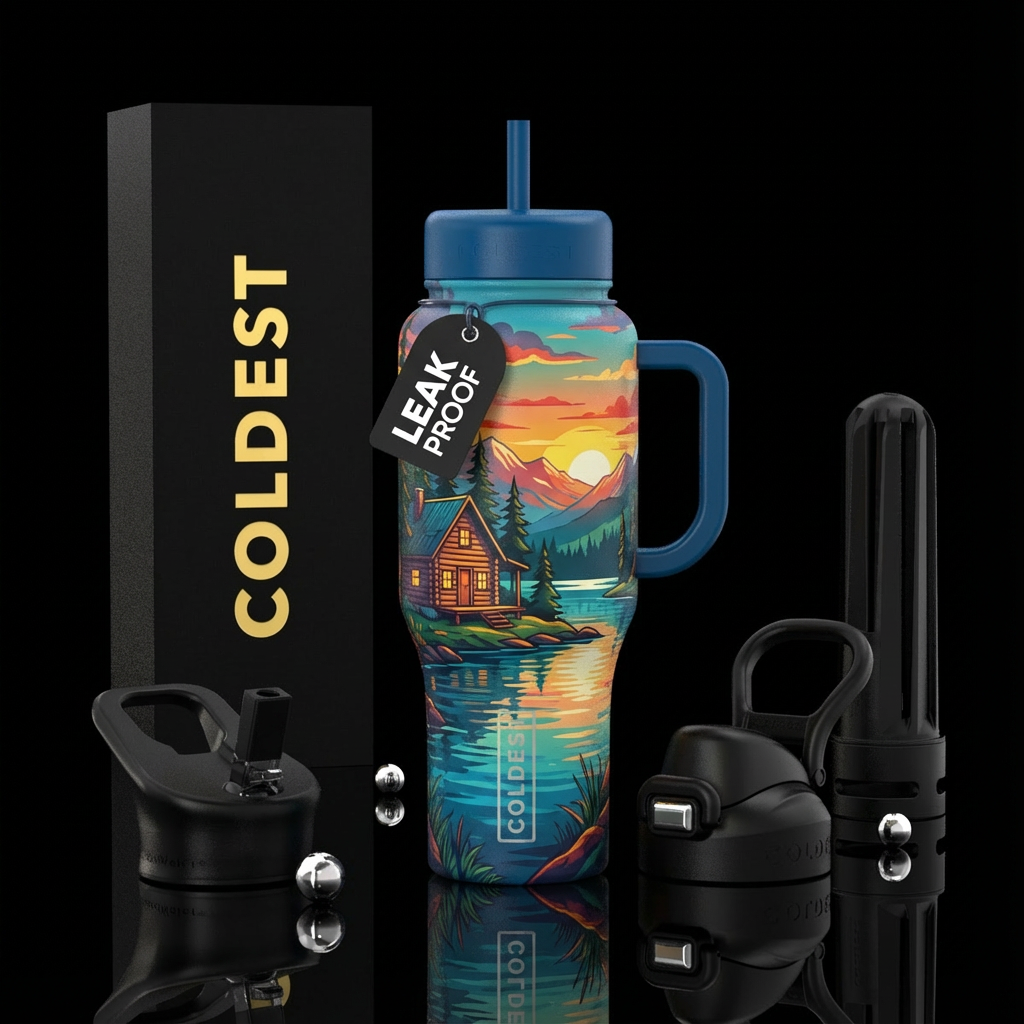 Rustic, cabin, lake water bottle design