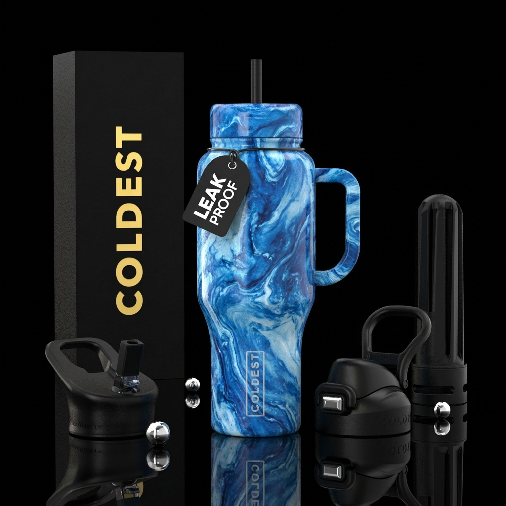 Blue marble water bottle design