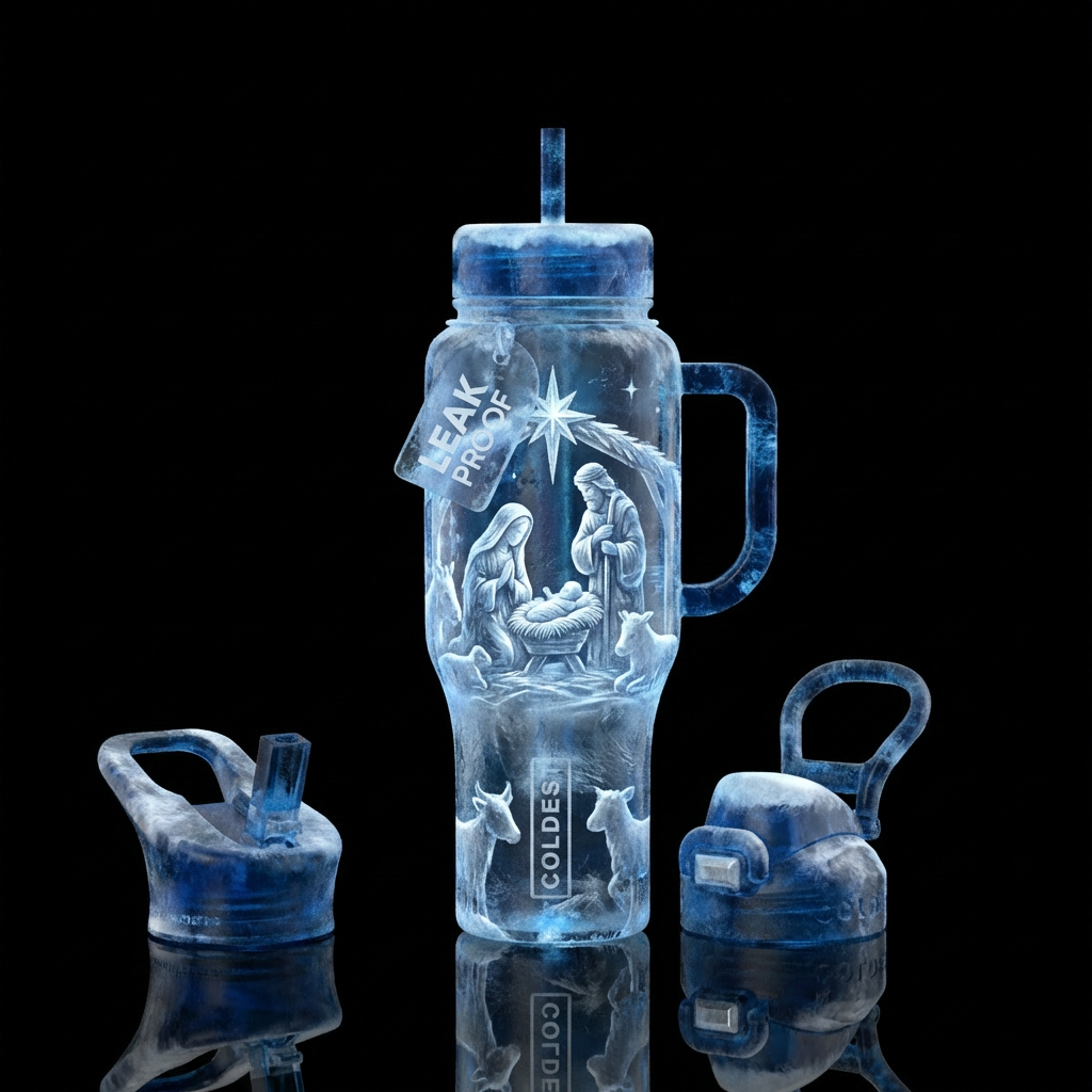 Nativity ice sculpture, realism water bottle design