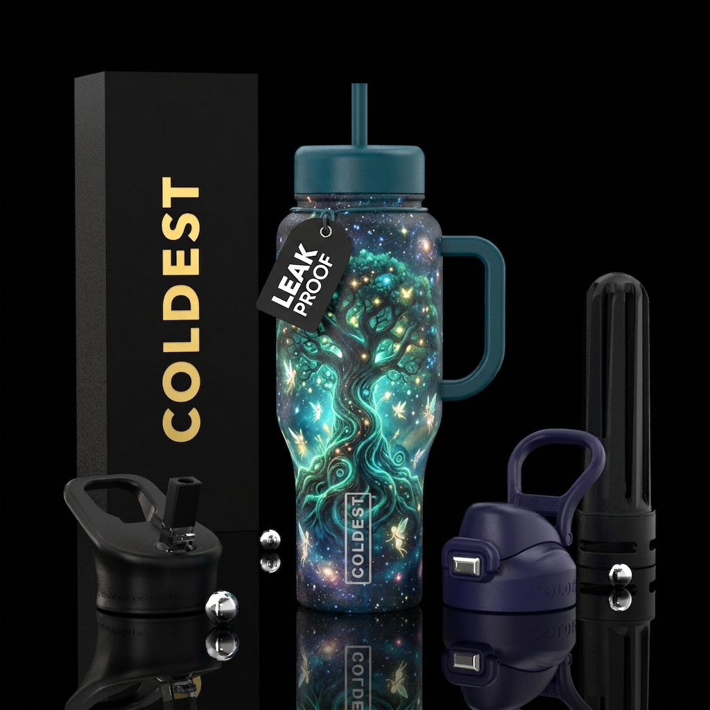 Glowy tree with glowy fairies with glowy starlight... water bottle design