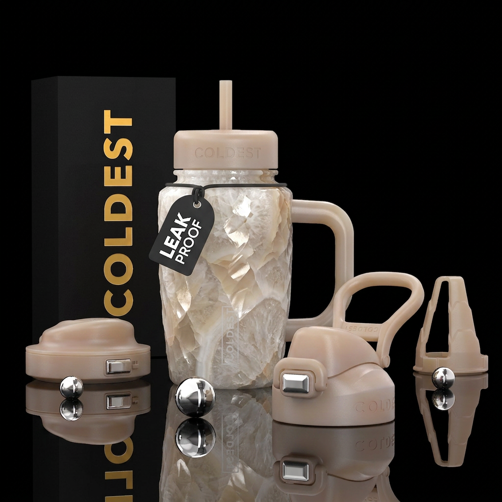 Tumbler is ancient Knapped milky agate water bottle design