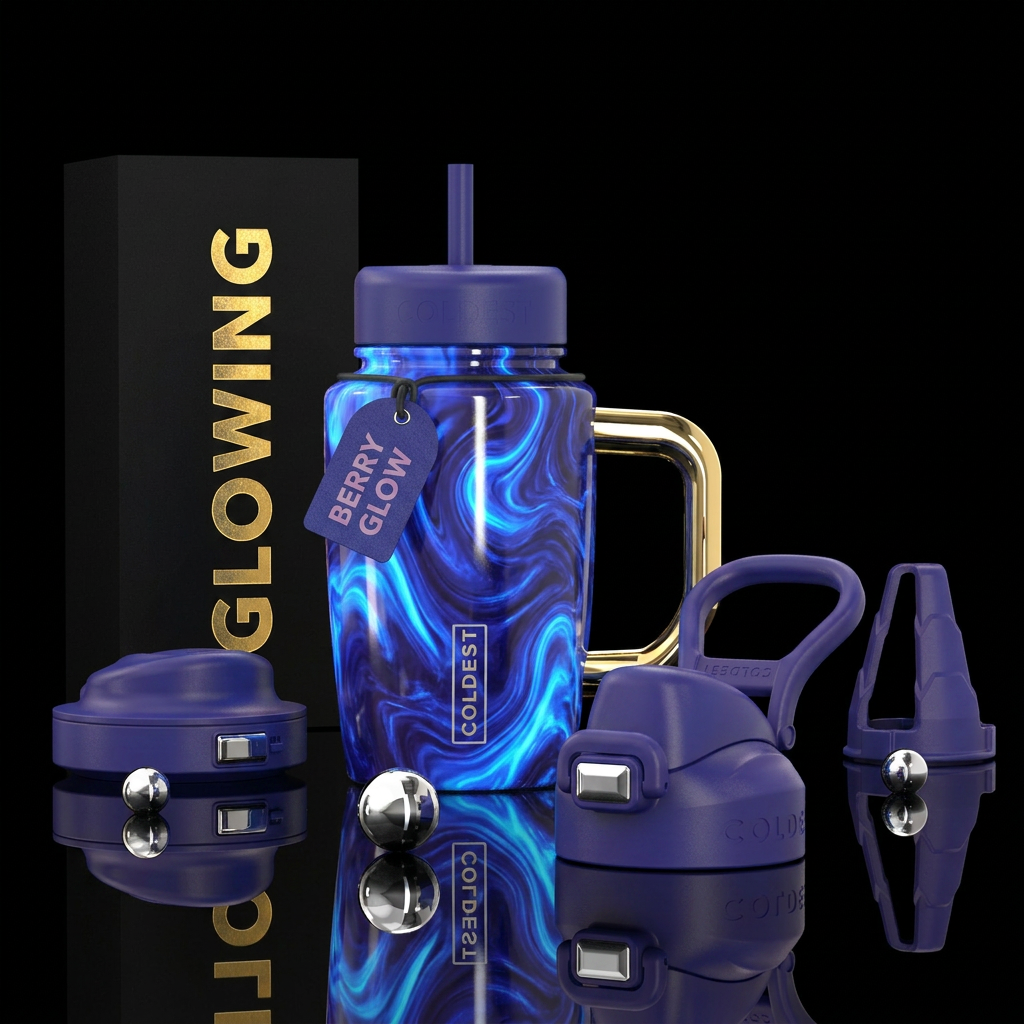 Blueberry swirl glowy water bottle design