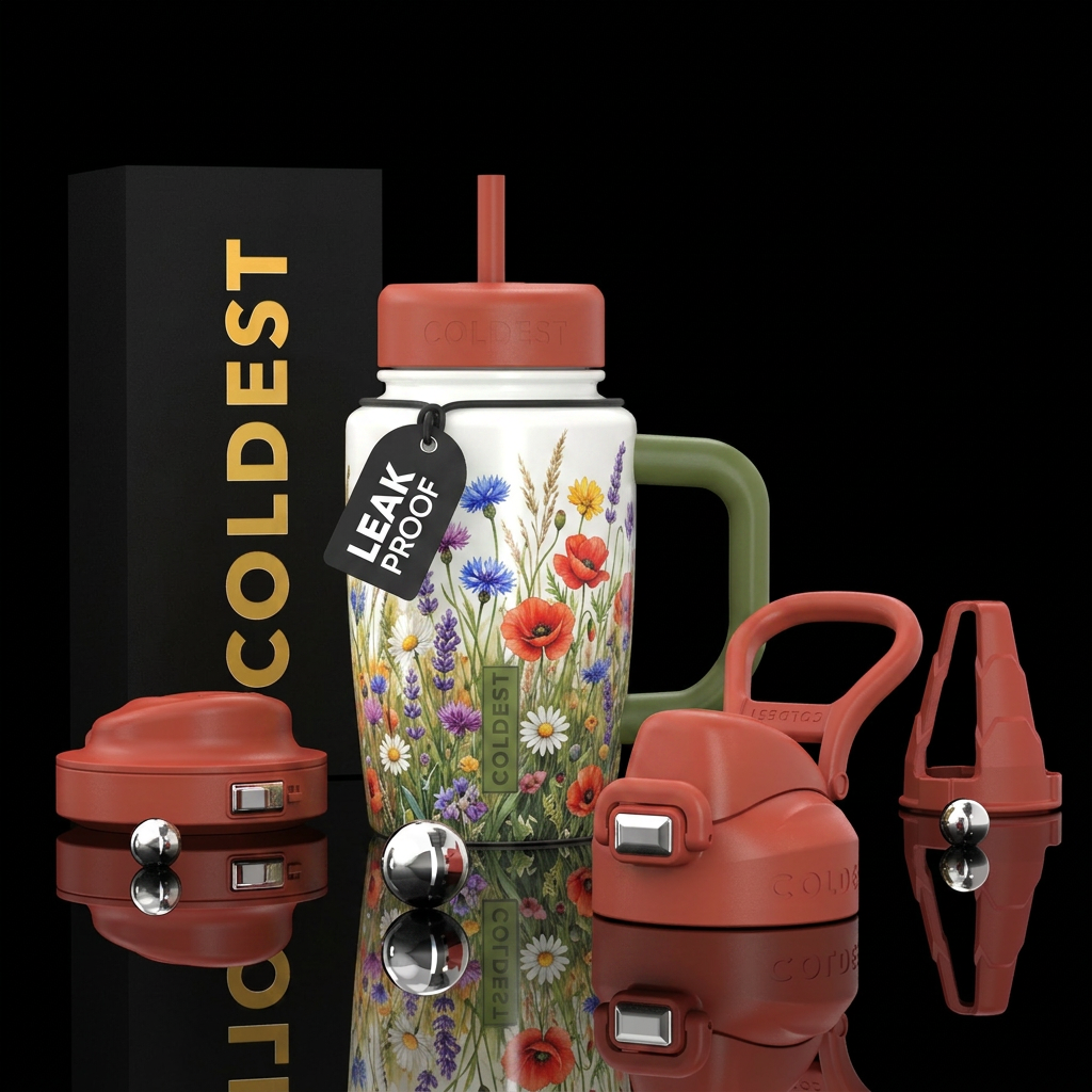 Field of wildflowers water bottle design