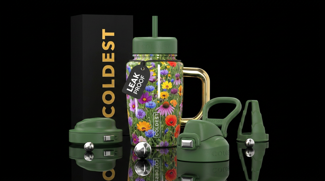 Field of wildflowers water bottle design