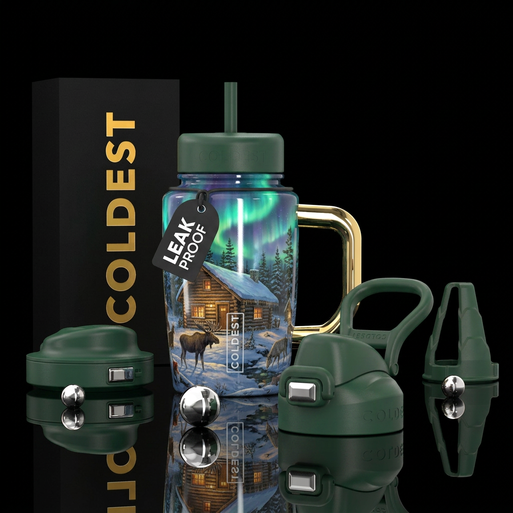 Trappers cabin in the Alaskan wildrd water bottle design