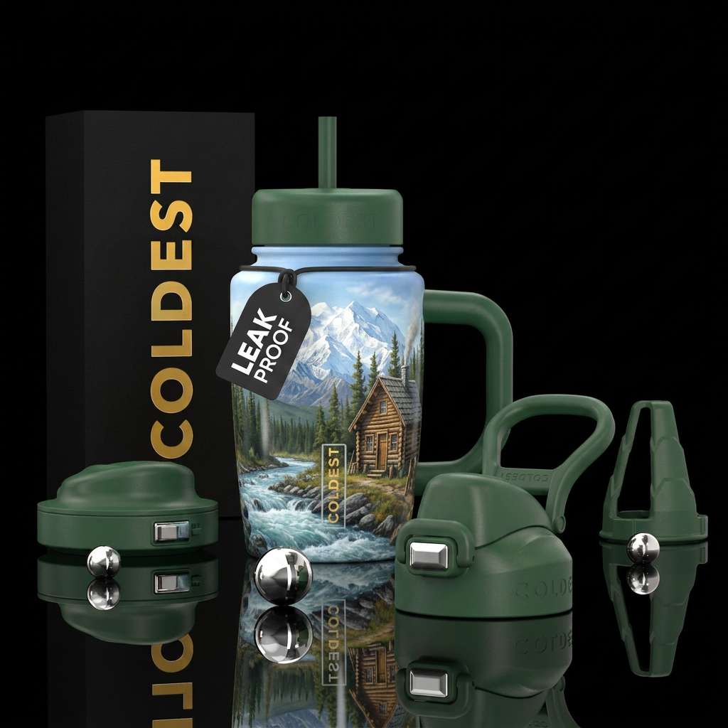 Trappers cabin in the Alaskan wildrd water bottle design