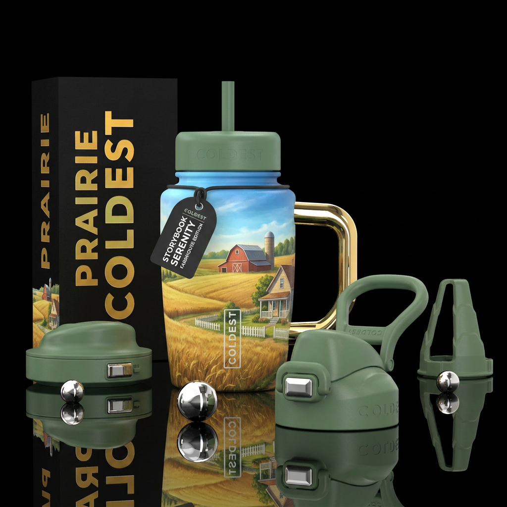 Farmhouse on the prairie water bottle design
