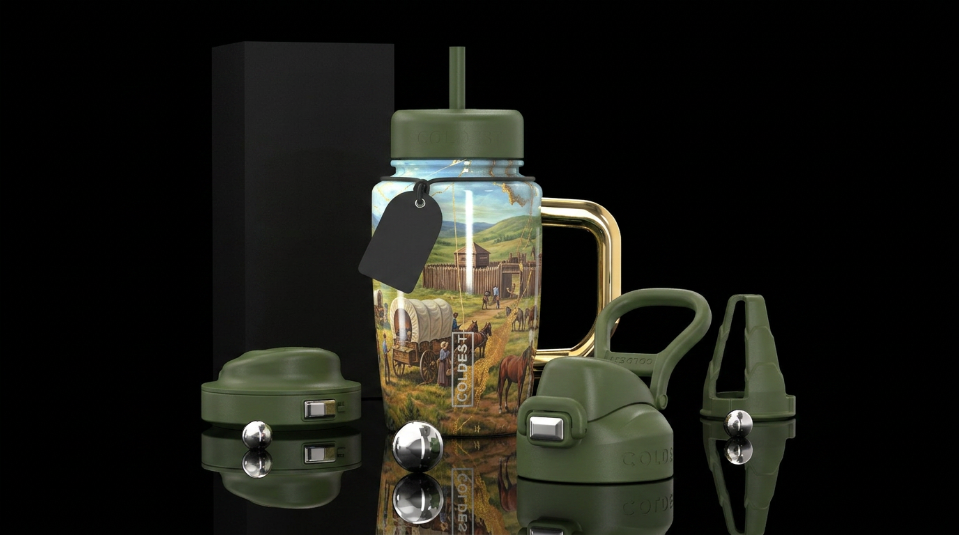 Settlers arriving into boonsborough water bottle design