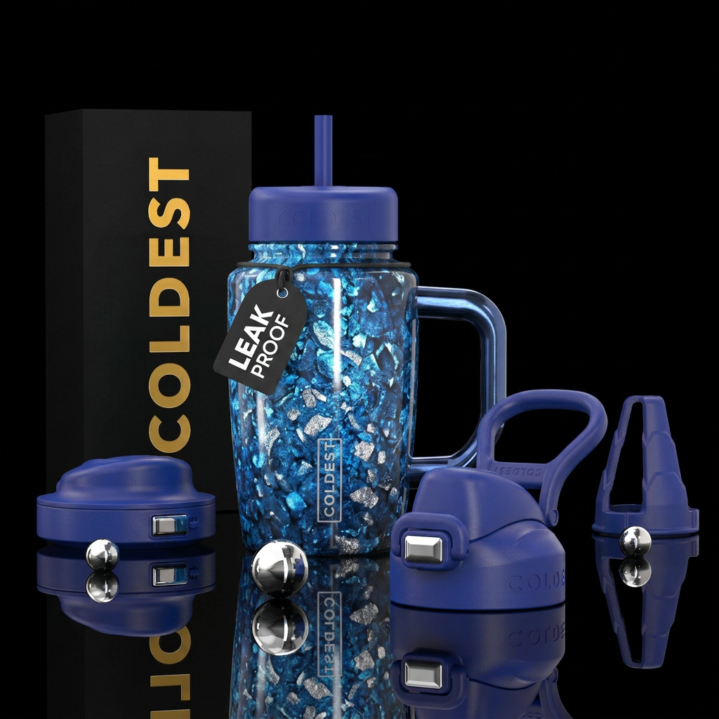 Blue and silver embers water bottle design