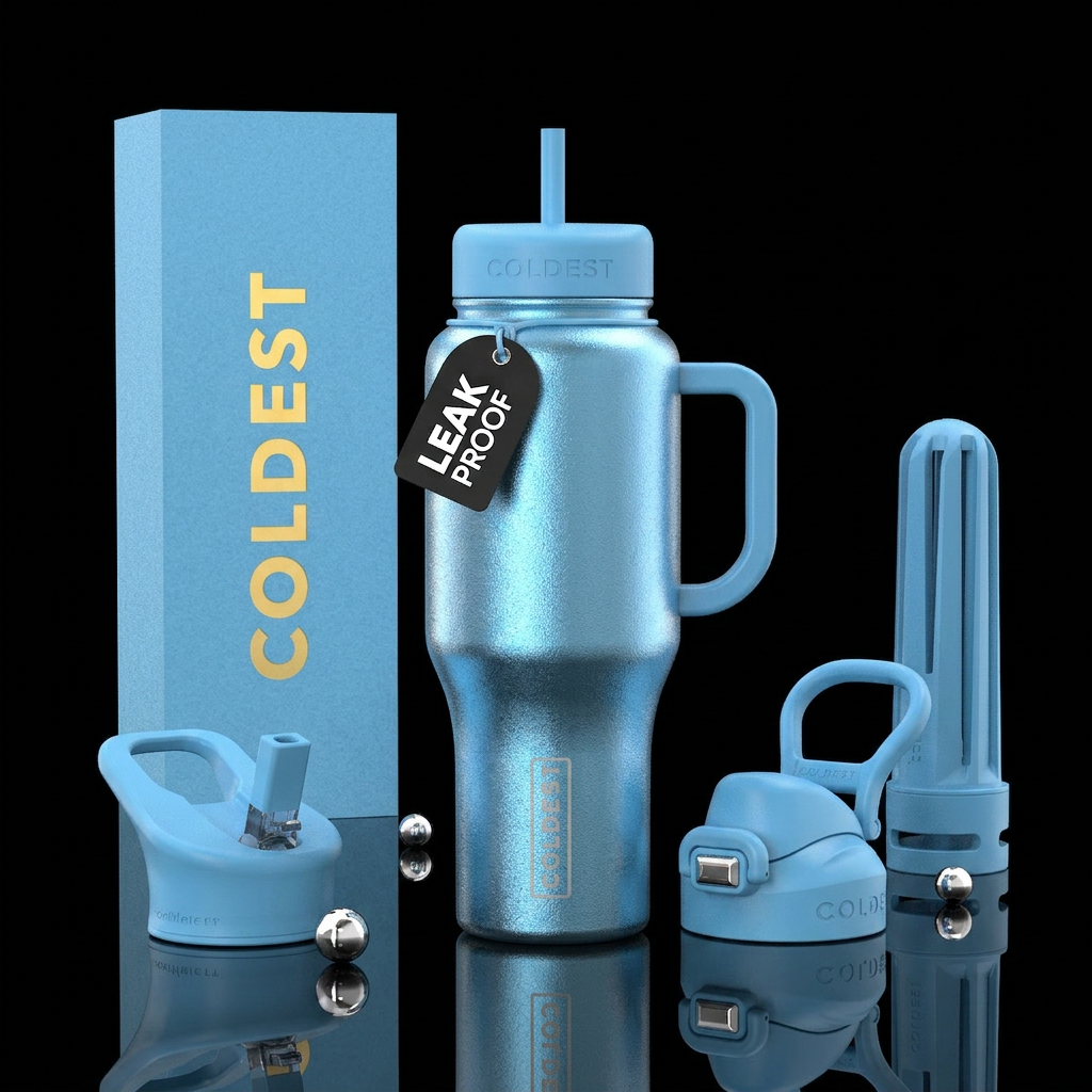Metalic baby blue textured water bottle design